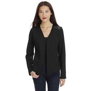 Eileen Fisher | Leather Shoulder Open Front Stretch Knit Blazer Jacket Size S